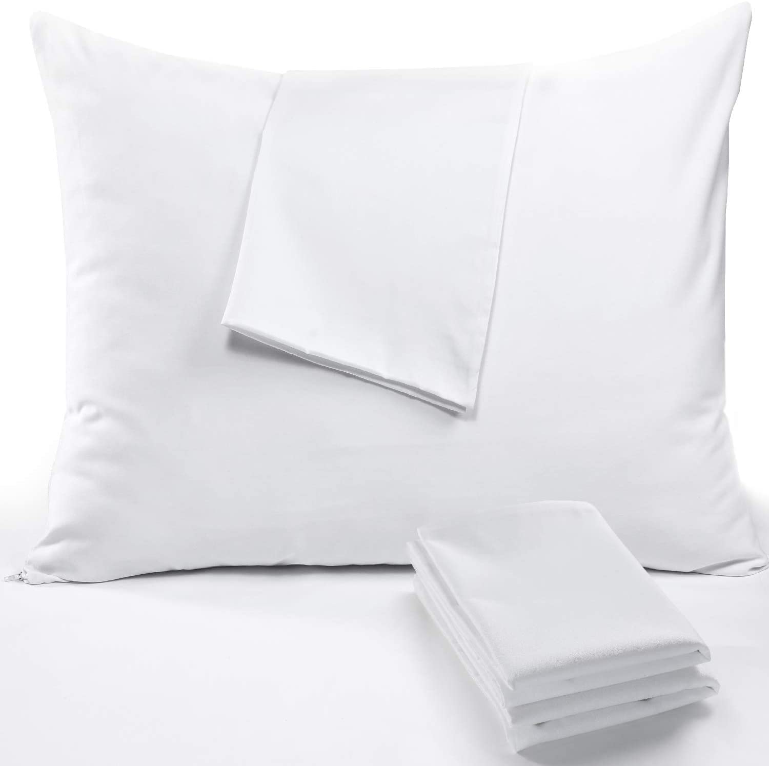 4 Pack Pillow Protectors Feather Proof Queen 20X30 Inches 3-4 Micron Pore Size Premium Cotton Sateen Blend Tight Weave Lab Teste